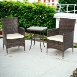 FREE DELIVERY- BRAND NEW RATTAN BISTRO SET GARDEN CHAIR TABLE PATIO OUTDOOR CUSHION