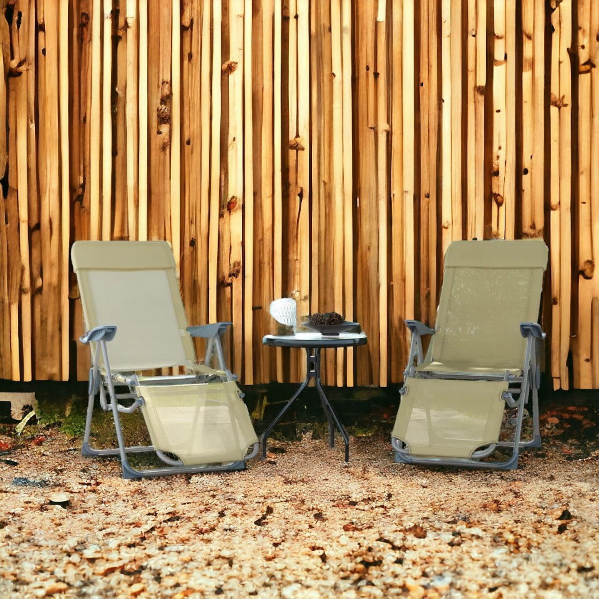 FREE DELIVERY - BRAND NEW RECLINING GARDEN CHAIRS SET OF 2 W/ 5-LEVEL ADJUSTABLE BACKREST, BEIGE - Bild 2 aus 2