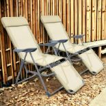 FREE DELIVERY -BRAND NEW RECLINING GARDEN CHAIRS SET OF 2 W/ 5-LEVEL ADJUSTABLE BACKREST, BEIGE