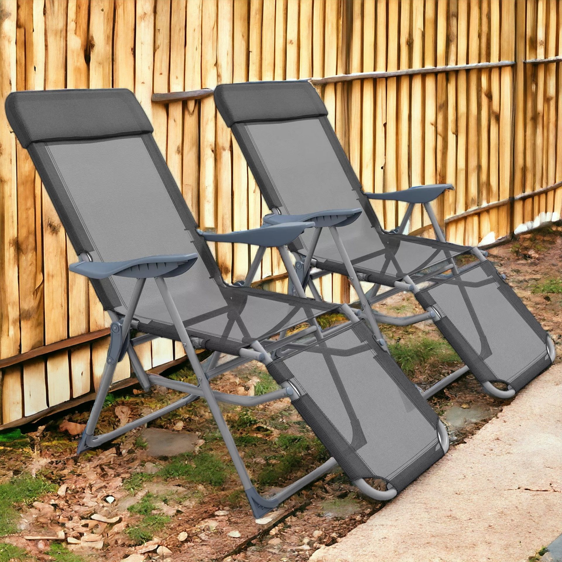 FREE DELIVERY- BRAND NEW RECLINING GARDEN CHAIRS SET OF 2 W/ 5-LEVEL BLACK