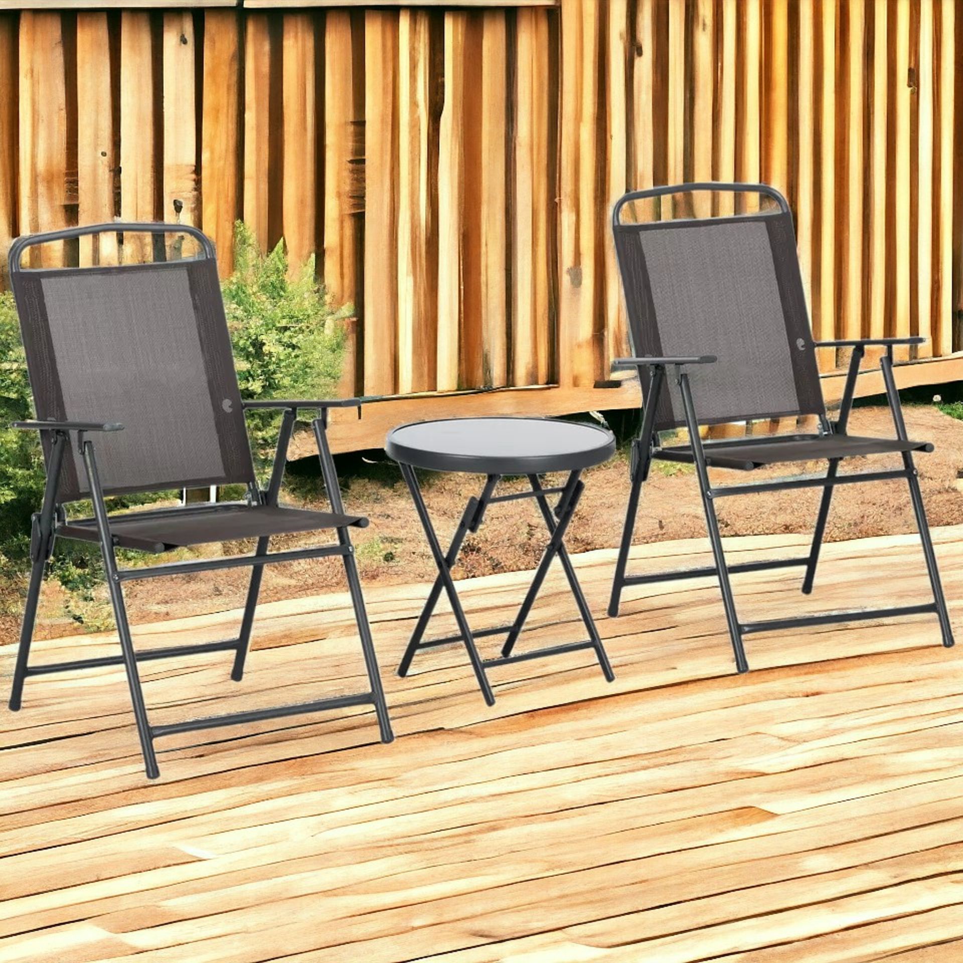 FREE DELIVERY - BRAND NEW PATIO BISTRO SET FOLDING CHAIRS & COFFEE TABLE ,BROWN