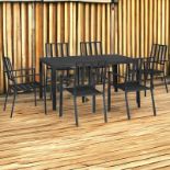 FREE DELIVERY-BRAND NEW 7 PCS GARDEN DINING SET W/ STACKABLE CHAIRS AND METAL TOP TABLE, BLACK