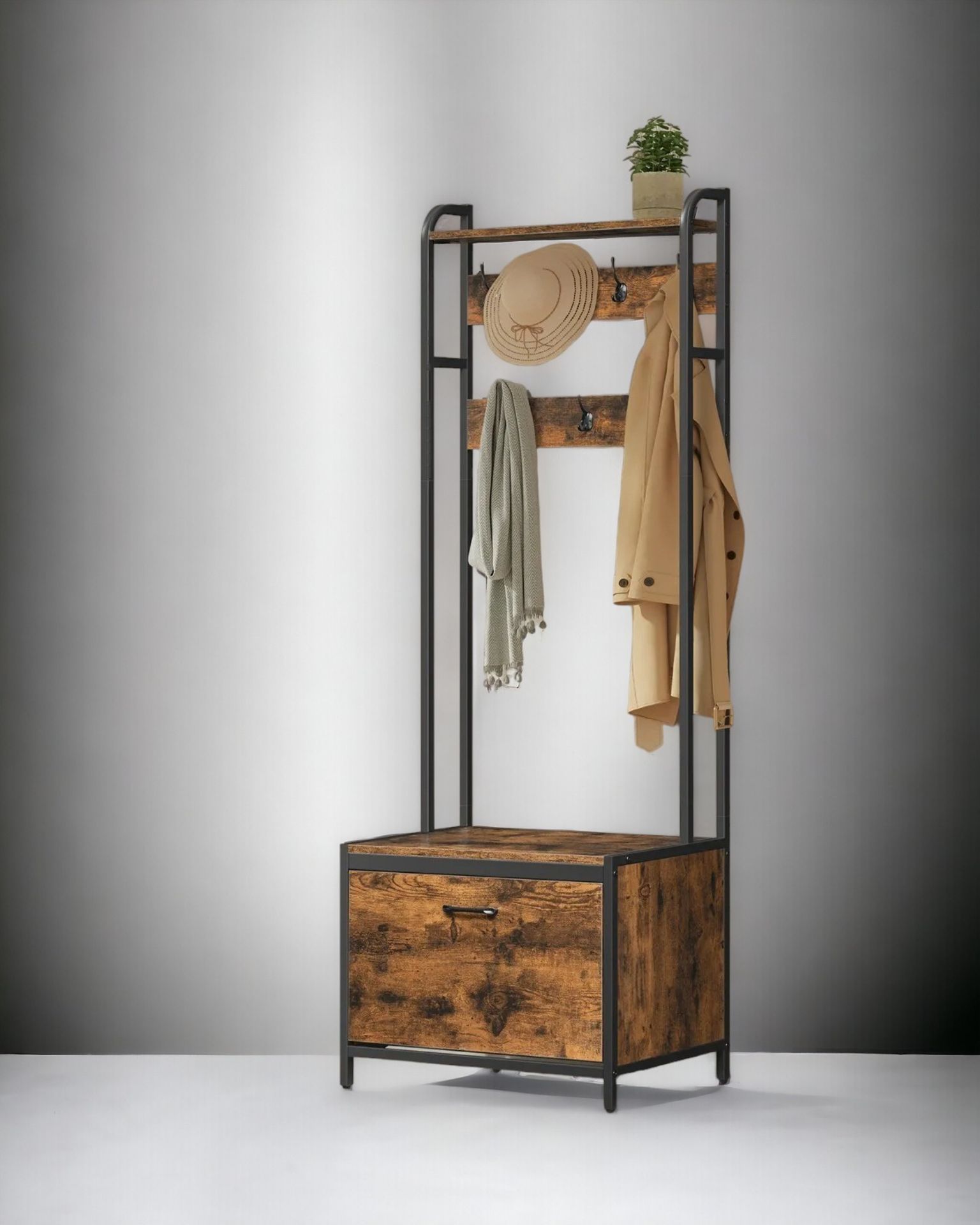 FREE DELIVERY - BRAND NEW COAT RACK SHOE STORAGE HALL TREE BENCH RUSTIC