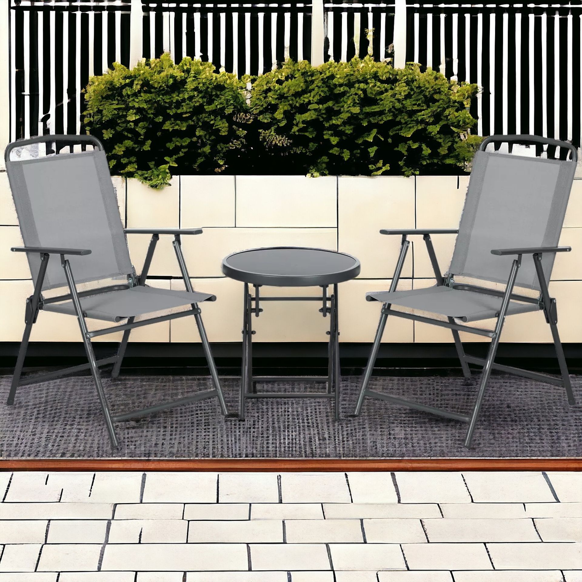 FREE DELIVERY- BRAND NEW PATIO BISTRO SET FOLDING CHAIRS & COFFEE TABLE FOR BALCONY,GREY - Bild 2 aus 2