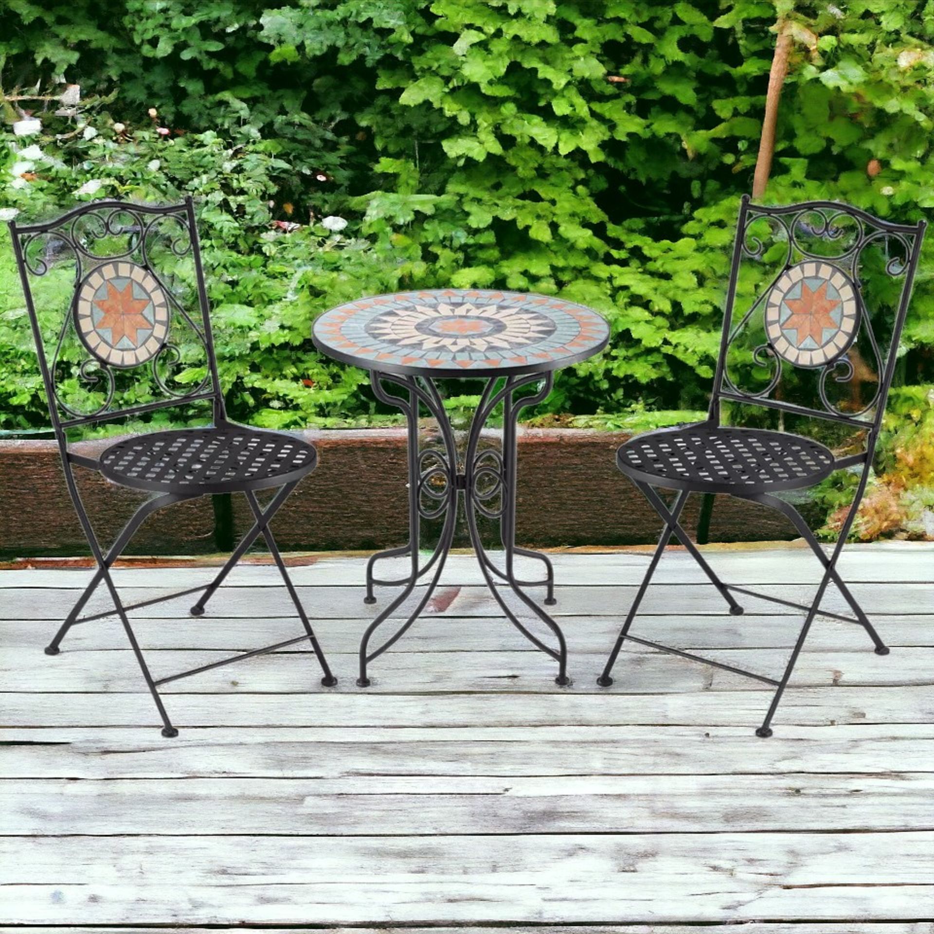 FREE DELIVERY- BRAND NEW 3 PIECE GARDEN BISTRO SET W/ MOSAIC TOP FOR OUTDOOR, LIGHT BLUE - Image 2 of 2