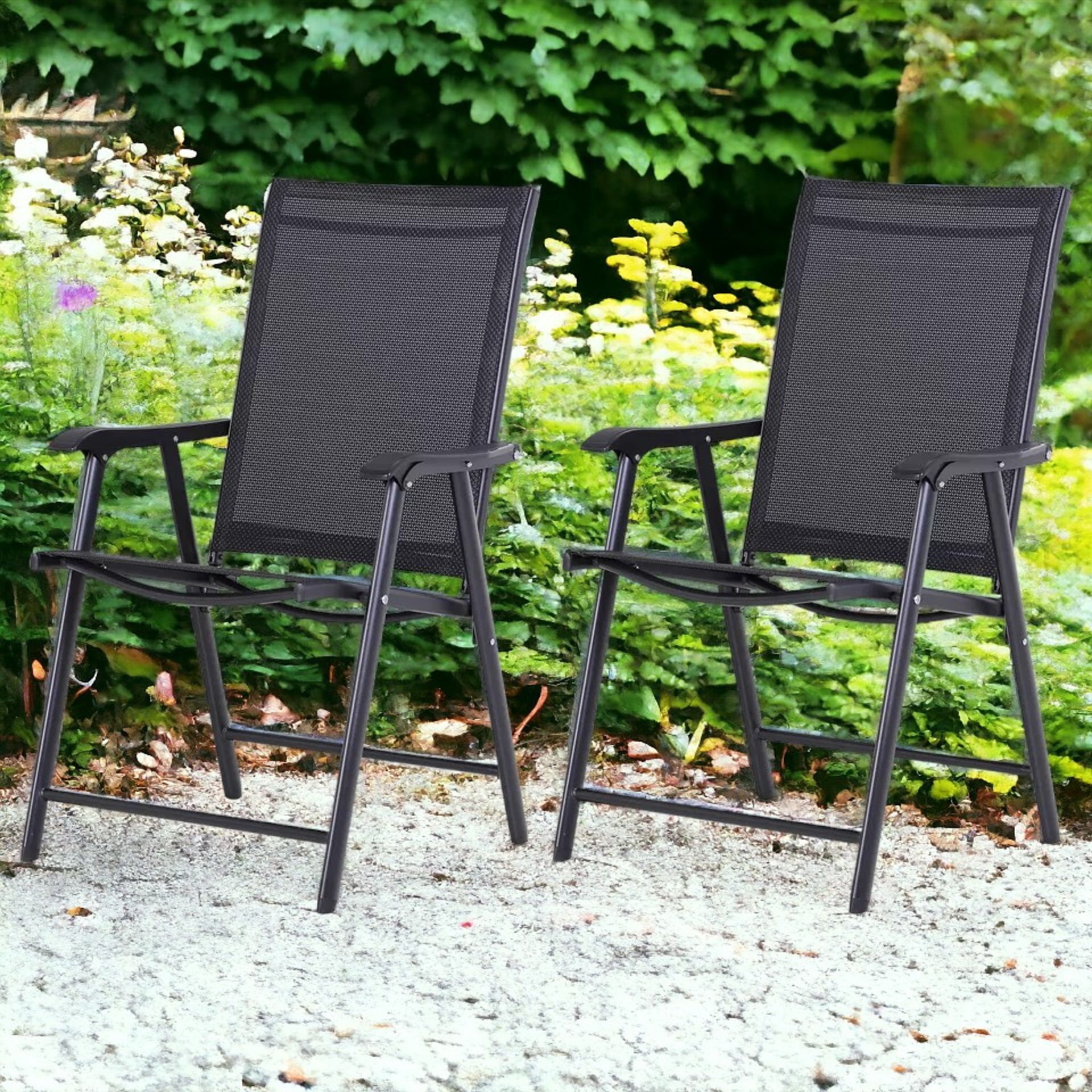 FREE DELIVERY- BRAND NEW 2-PCS GARDEN ARMCHAIRS OUTDOOR PATIO FOLDING MODERN FURNITURE BLACK - Image 2 of 2