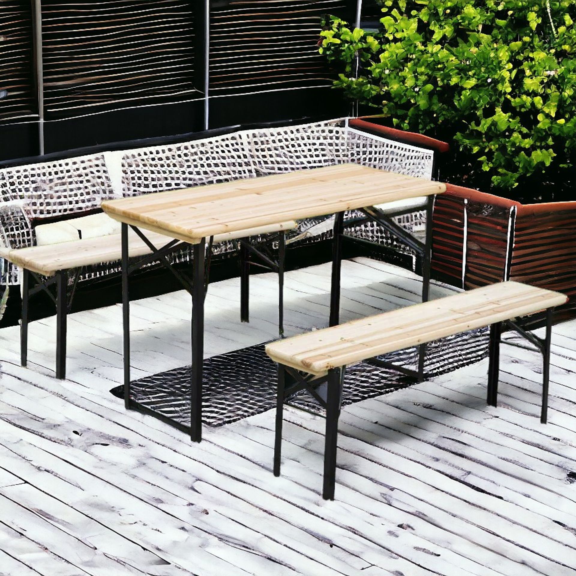 FREE DELIVERY - BRAND NEW OUTDOOR PICNIC TABLE PORTABLE FOLDING CAMPING PATIO BEER TABLE SET - Image 2 of 2