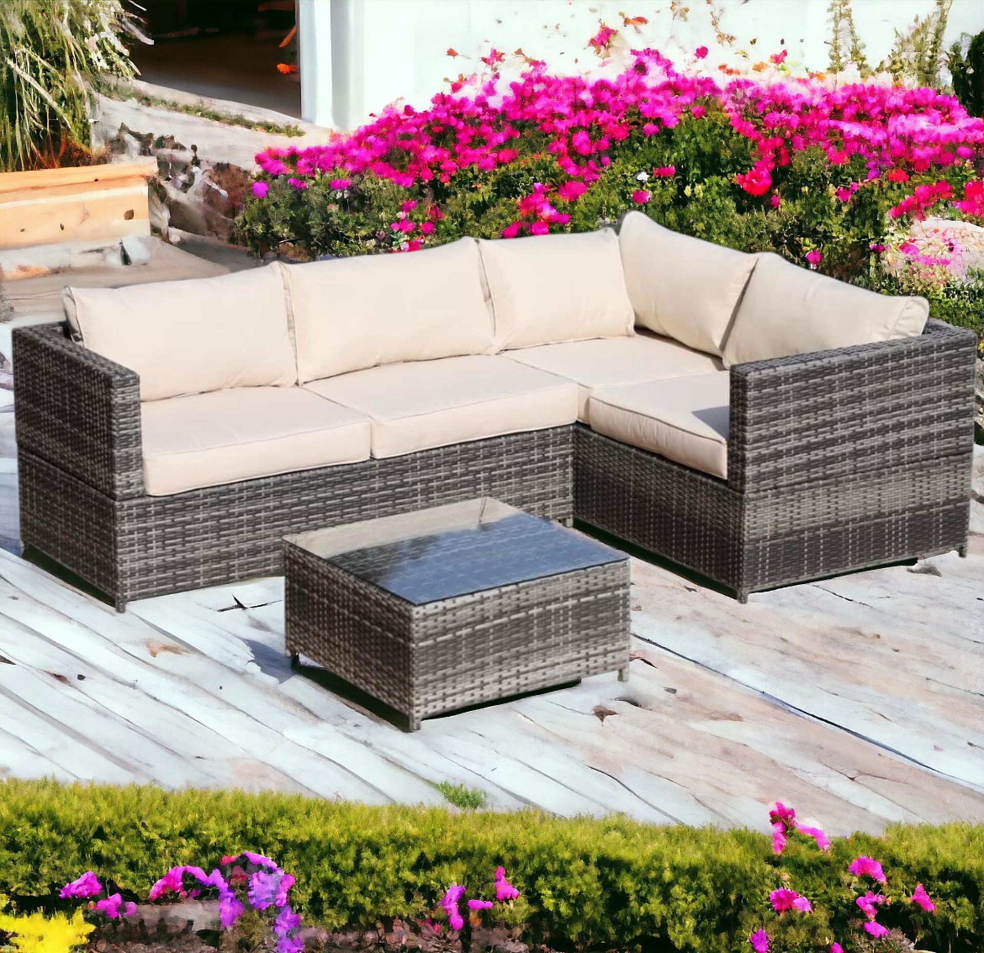 2 X BRAND NEW GARDEN FURNITURE 3PCS RATTAN CORNER SOFA SET COFFEE TABLE