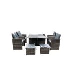 BRAND NEW GREY CUBE GARDEN FURNITURE SET OUTDOOR 9 PIECES + RAIN COVER