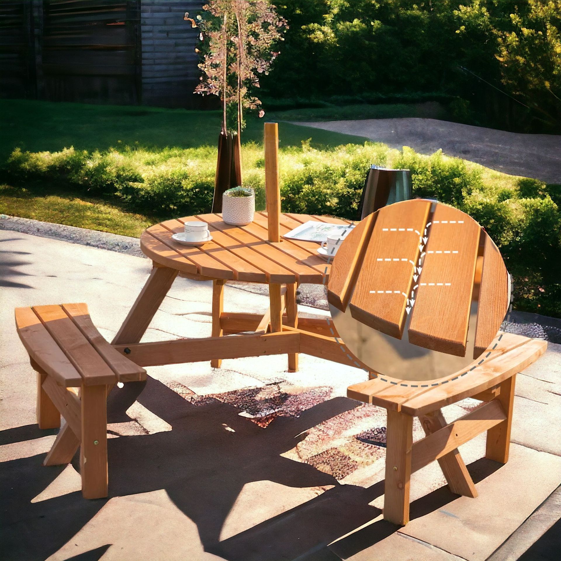 FREE DELIVERY-BRAND NEW 6 PERSON FIR WOOD PARASOL TABLE BENCH SET OUTDOOR GARDEN PATIO DINING - Image 2 of 2