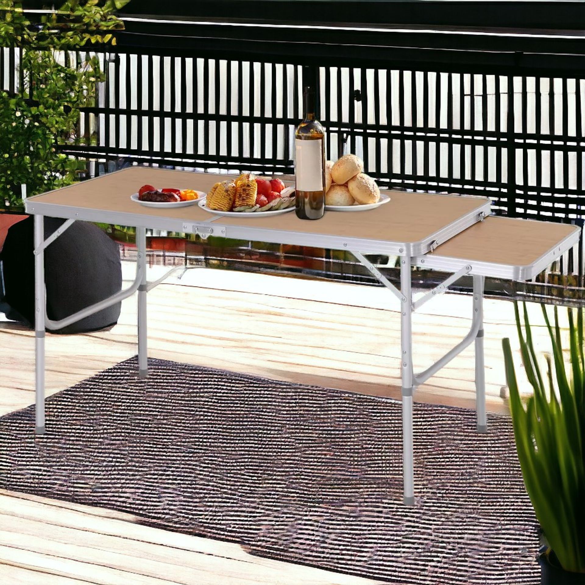 FREE DELIVERY -BRAND NEW 4FT ALUMINIUM PICNIC TABLE W/SIDE DESKTOP OUTDOOR BBQ PARTY - Bild 2 aus 2