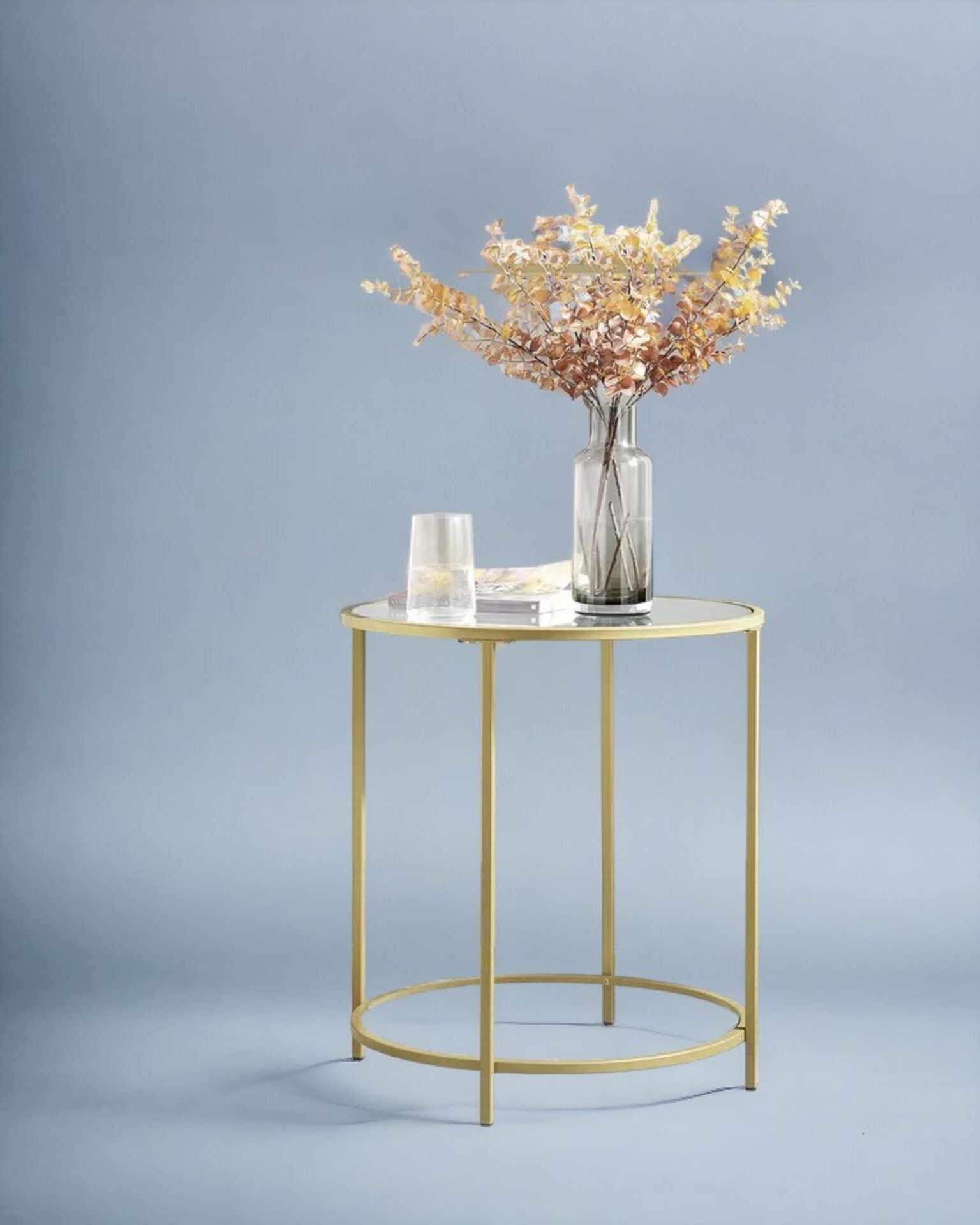 FREE DELIVERY - BRAND NEW VASAGLE END TABLE SIDE TABLE TEMPERED GLASS WITH GOLDEN METAL FRAME