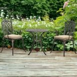 BRAND NEW 3 PCS ALUMINIUM GARDEN COFFEE TABLE SET W/ PARASOL HOLE & CUSHIONS