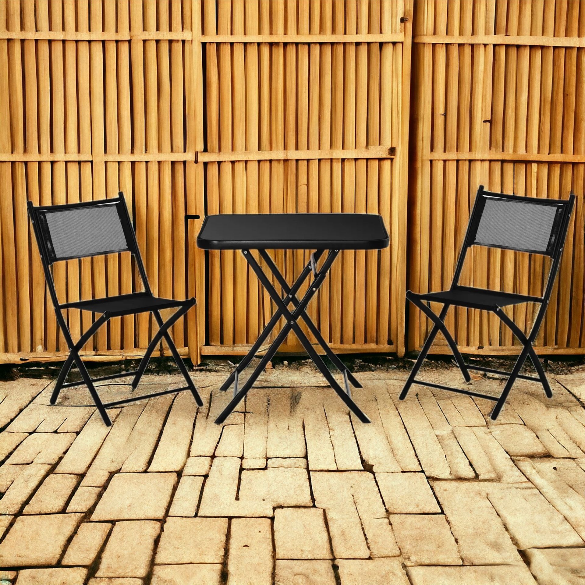 FREE DELIVERY - BRAND NEW 3PCS GARDEN BISTRO SET FOLDING TABLE AND 2 CHAIRS OUTDOOR FURNITURE - Bild 2 aus 2