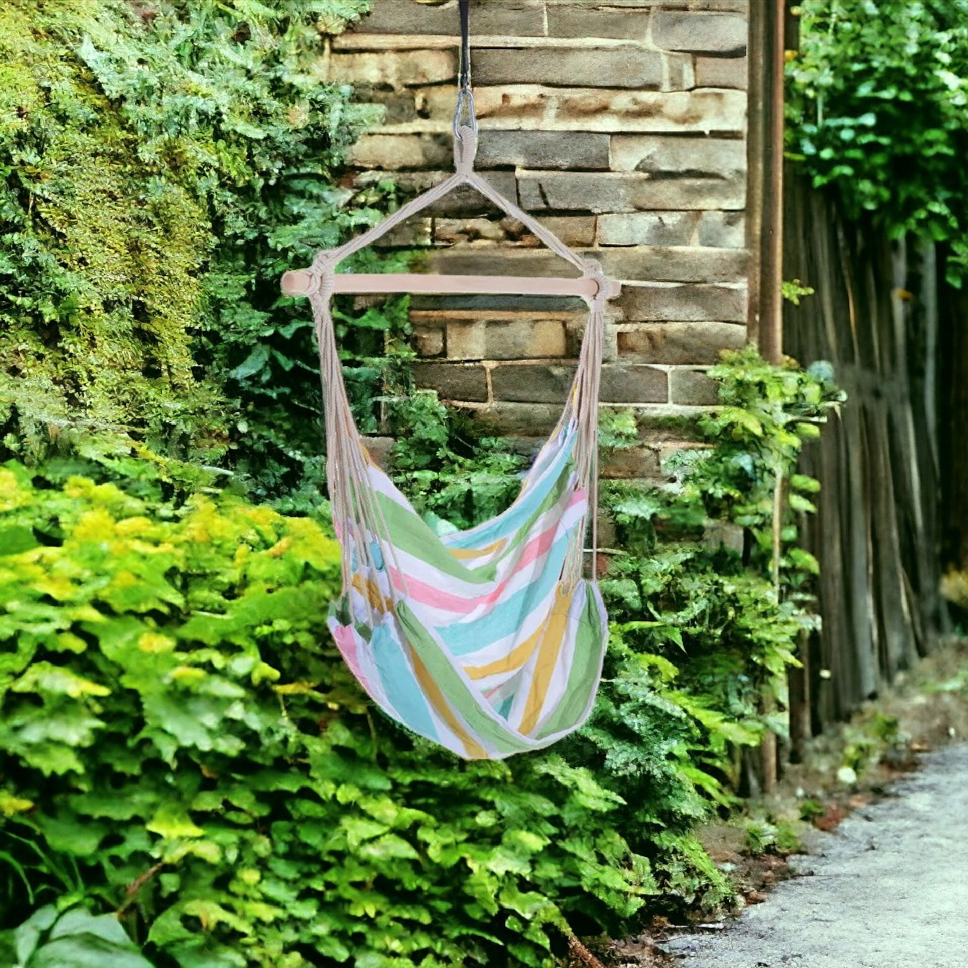 FREE DELIVERY - BRAND NEW GARDEN HAMMOCK CHAIR YARD HANGING ROPE COTTON CLOTH W/ ROPES GREEN - Image 2 of 2