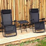 FREE DELIVERY- BRAND NEW3PC ZERO GRAVITY CHAIRS SUN LOUNGER TABLE SET W/ CUP HOLDERS, BLACK