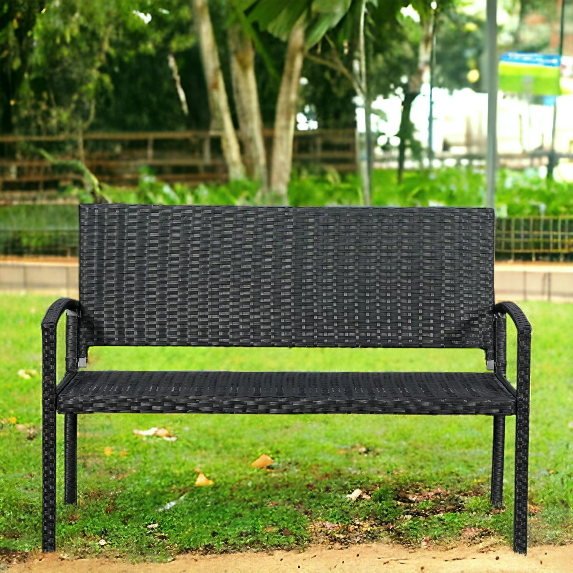 FREE DELIVERY- STYLISH PATIO RATTAN 2 SEATER LOVE SEAT GARDEN BENCH IN BLACK - Image 3 of 3