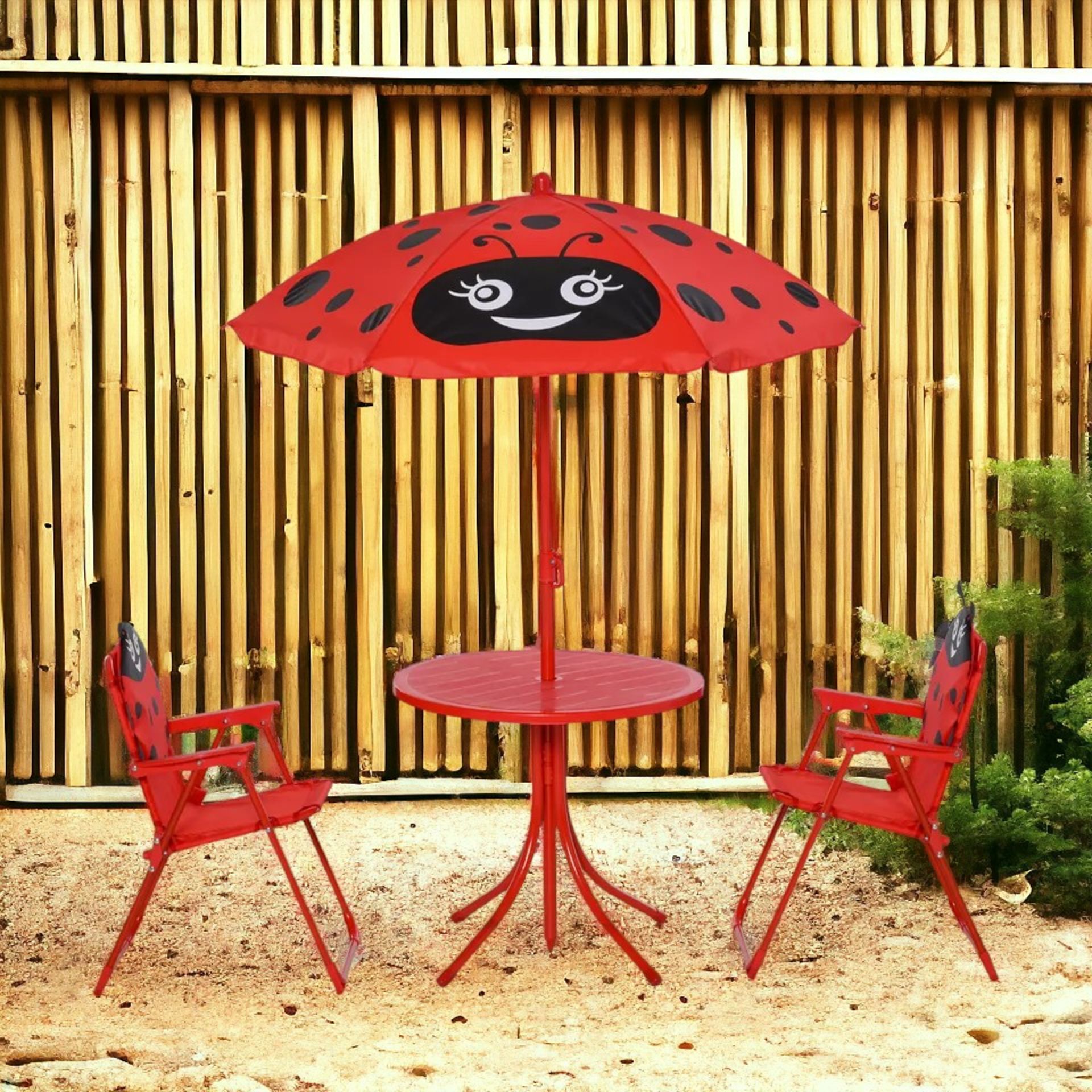 FREE DELIVERY - BRAND NEW KIDS FOLDING PICNIC TABLE CHAIR SET LADYBUG PATTERN OUTDOOR - Bild 2 aus 2