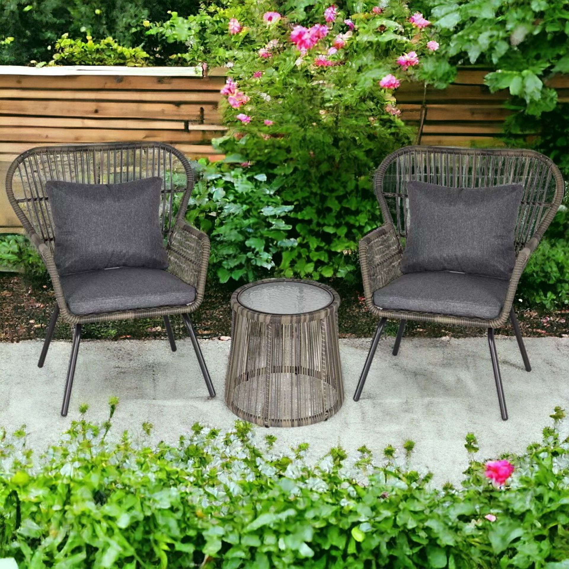 FREE DELIVERY - BRAND NEW 3 PCS WEBBED PE RATTAN OUTDOOR PATIO SET W/ CUSHIONS STEEL FRAME GREY