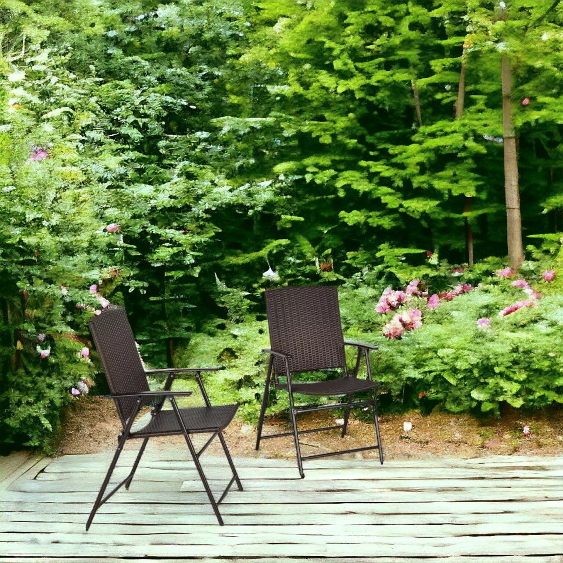 FREE DELIVERY - BRAND NEW PCS RATTAN CHAIR FOLDABLE GARDEN FURNITURE W/ ARMREST STEEL FRAME - Image 2 of 2