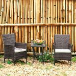 FREE DELIVERY - BRAND NEW RATTAN BISTRO SET GARDEN CHAIR TABLE PATIO OUTDOOR CUSHION