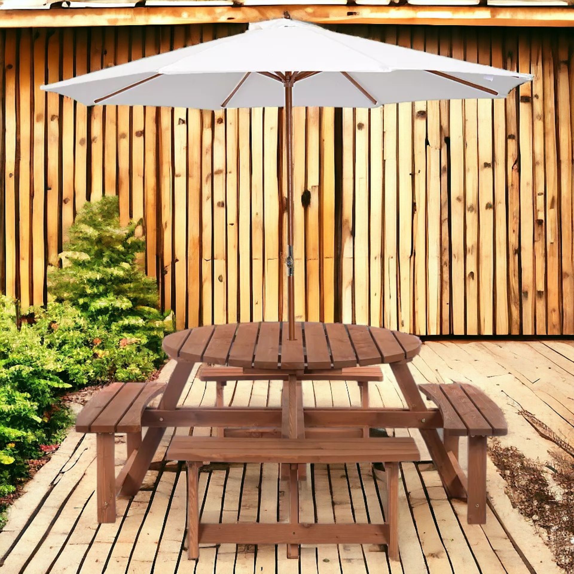 FREE DELIVERY - BRAND NEW 8 SEAT GARDEN OUTDOOR WOODEN ROUND PICNIC TABLE BENCH