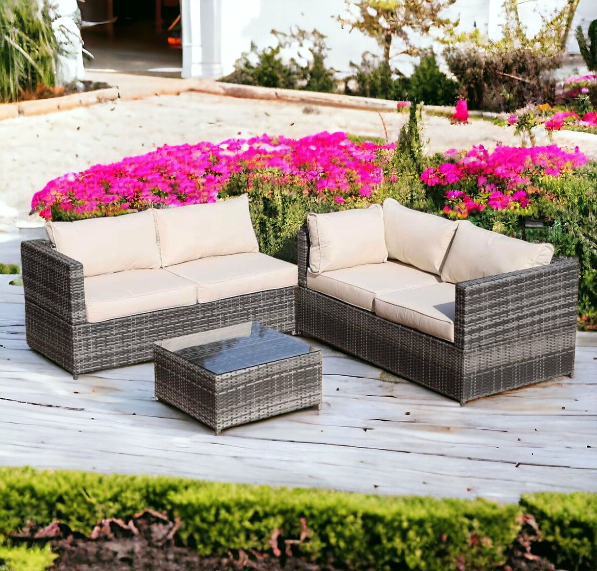 1 X BRAND NEW GARDEN FURNITURE 3PCS RATTAN CORNER SOFA SET COFFEE TABLE - Bild 2 aus 2