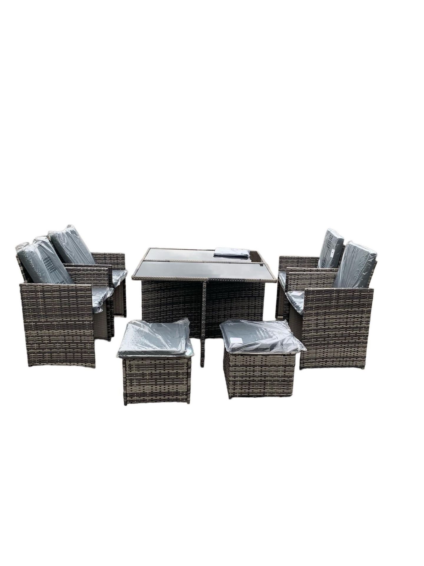 BRAND NEW GREY CUBE GARDEN FURNITURE SET OUTDOOR 9 PIECES + RAIN COVER