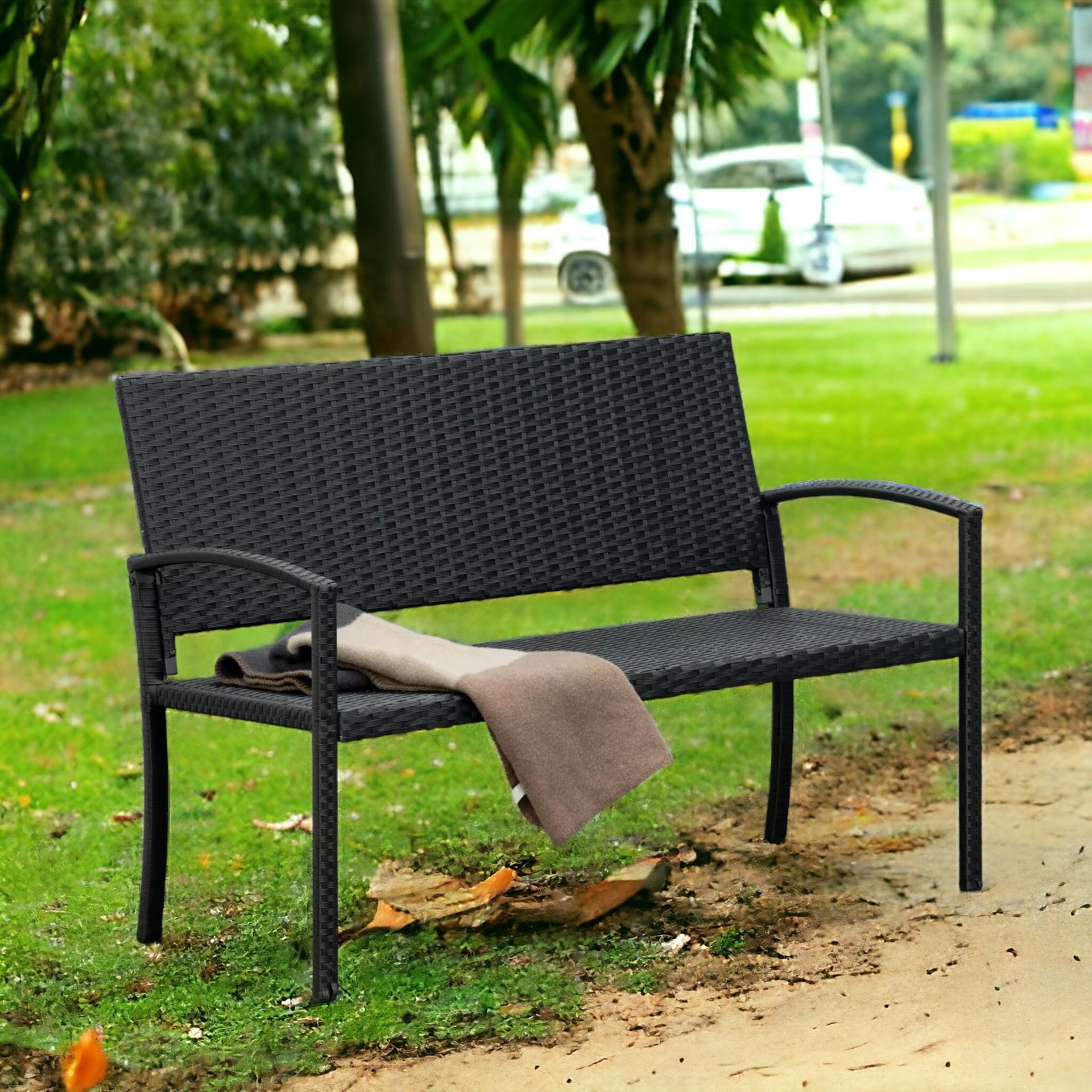 FREE DELIVERY- STYLISH PATIO RATTAN 2 SEATER LOVE SEAT GARDEN BENCH IN BLACK - Image 2 of 3