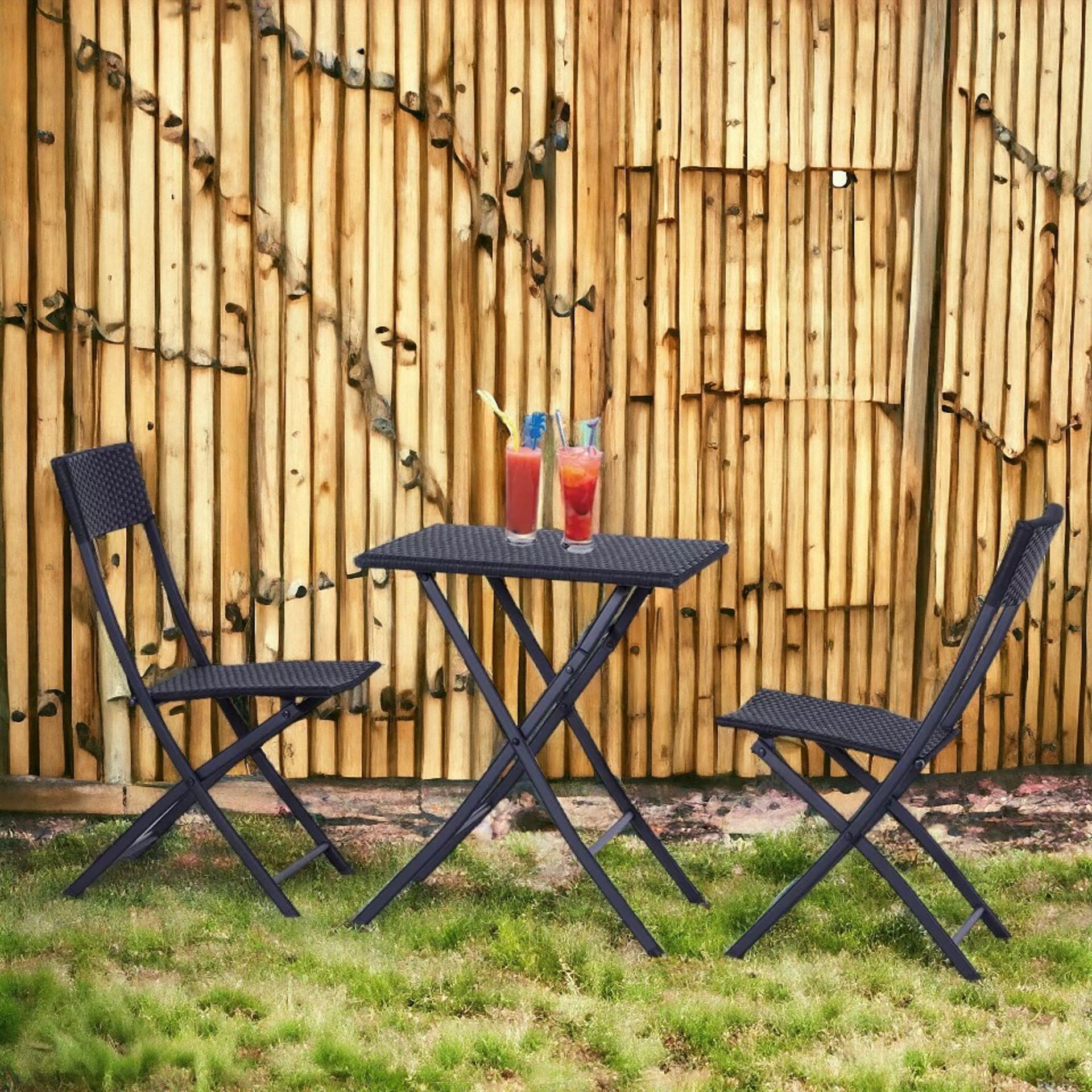FREE DELIVERY- BRAND NEW 3PC BISTRO SET RATTAN FURNITURE OUTDOOR GARDEN FOLDING CHAIR TABLE - Image 2 of 2