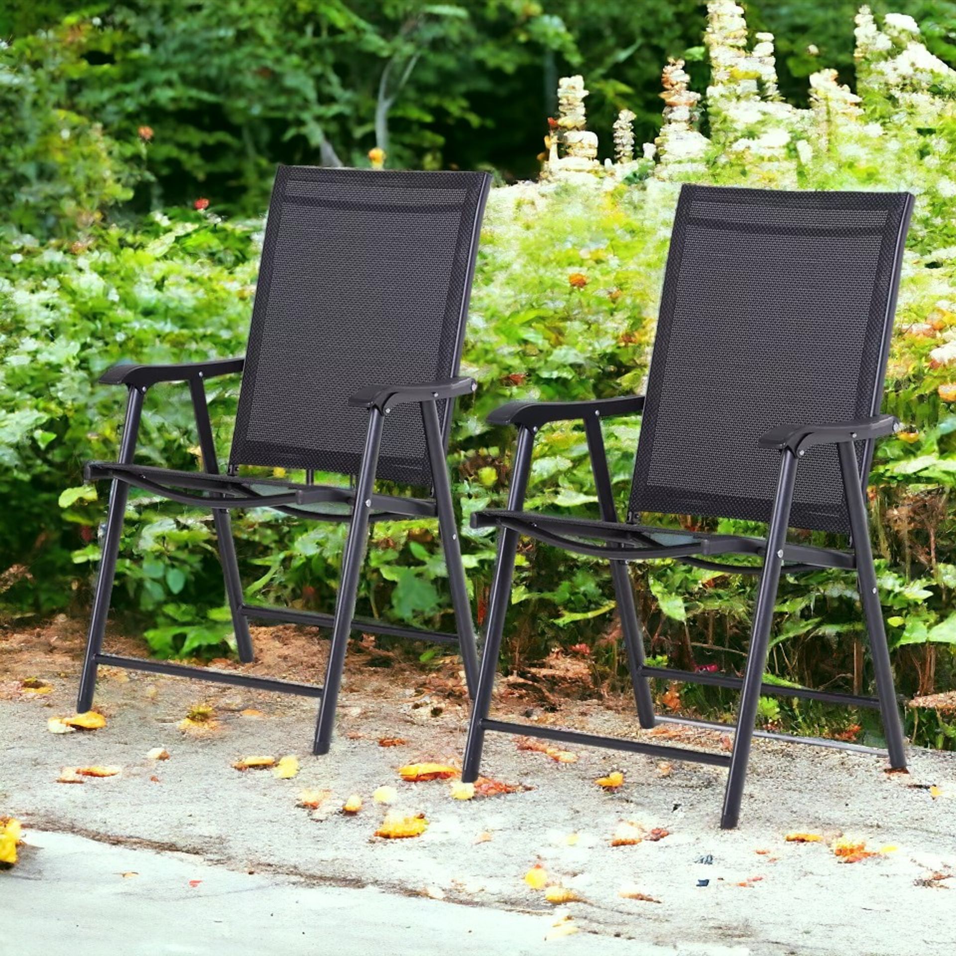 FREE DELIVERY - BRAND NEW 2-PCS GARDEN ARMCHAIRS OUTDOOR PATIO FOLDING MODERN FURNITURE BLACK