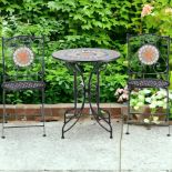 FREE DELIVERY- BRAND NEW 3 PIECE GARDEN BISTRO SET W/ MOSAIC TOP FOR OUTDOOR, LIGHT BLUE