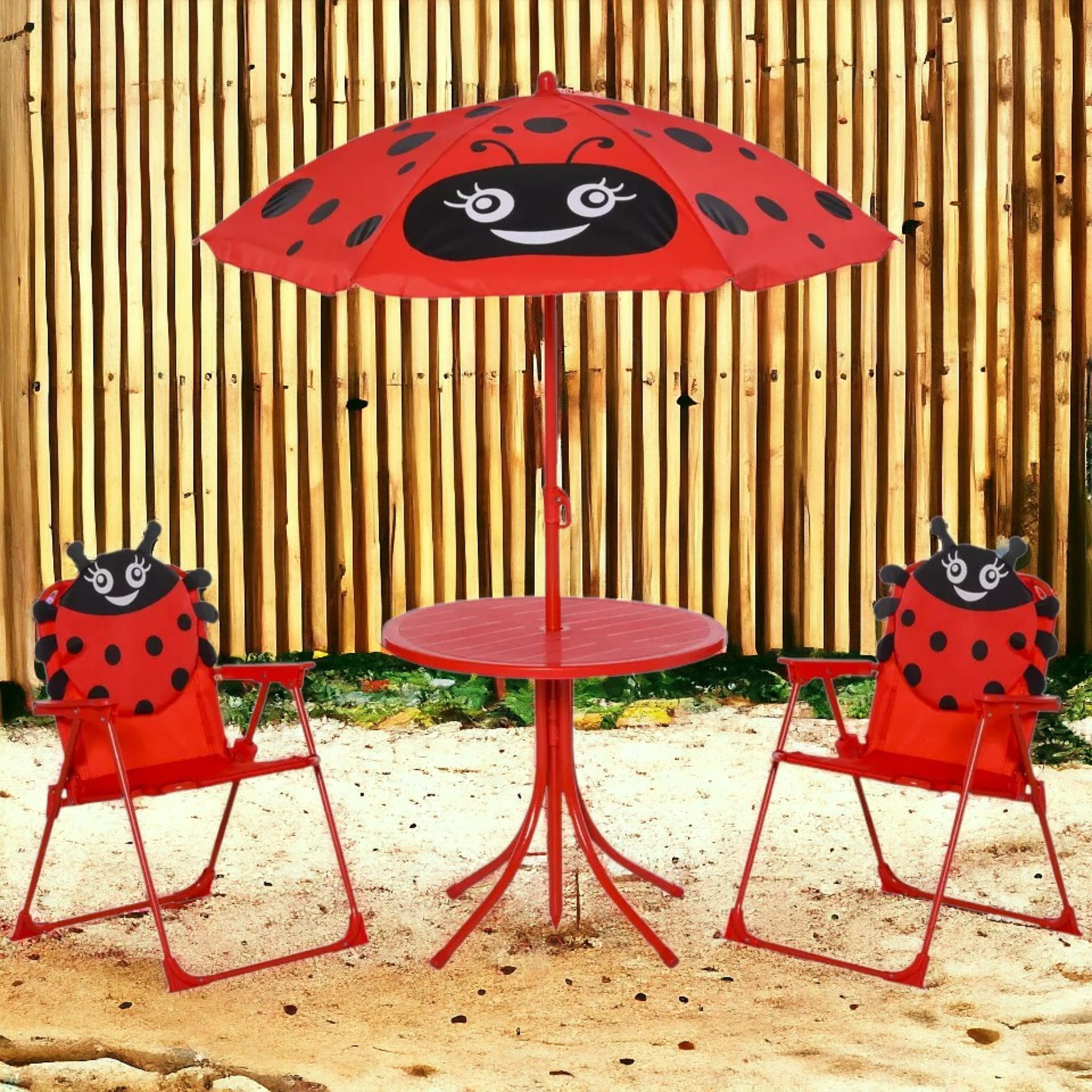 FREE DELIVERY- BRAND NEW KIDS FOLDING PICNIC TABLE CHAIR SET LADYBUG PATTERN OUTDOOR