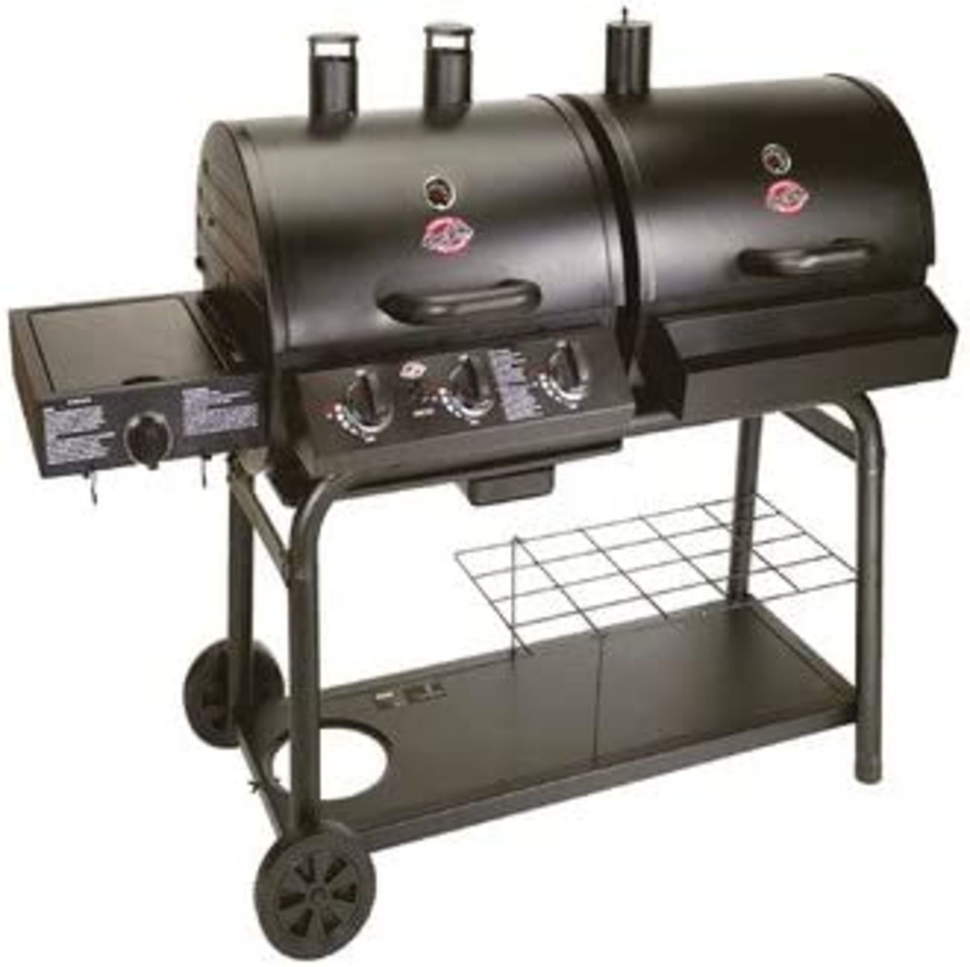 BRAND NEW PREMIER DUO GAS AND CHARCOAL BARBECUE GRILL WITH SIDE BURNER