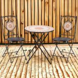 FREE DELIVERY-BRAND NEW 3-PIECE OUTDOOR BISTRO SET W/ MOSAIC ROUND TABLE AND 2 ARMLESS CHAIRS