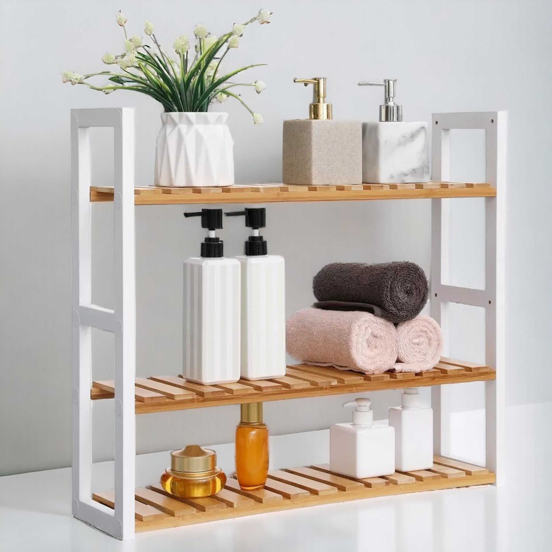 FREE DELIVERY - BRAND NEW BAMBOO BATHROOM SHELF 3-TIER RACK WALL-MOUNTED OR STAND NATURAL