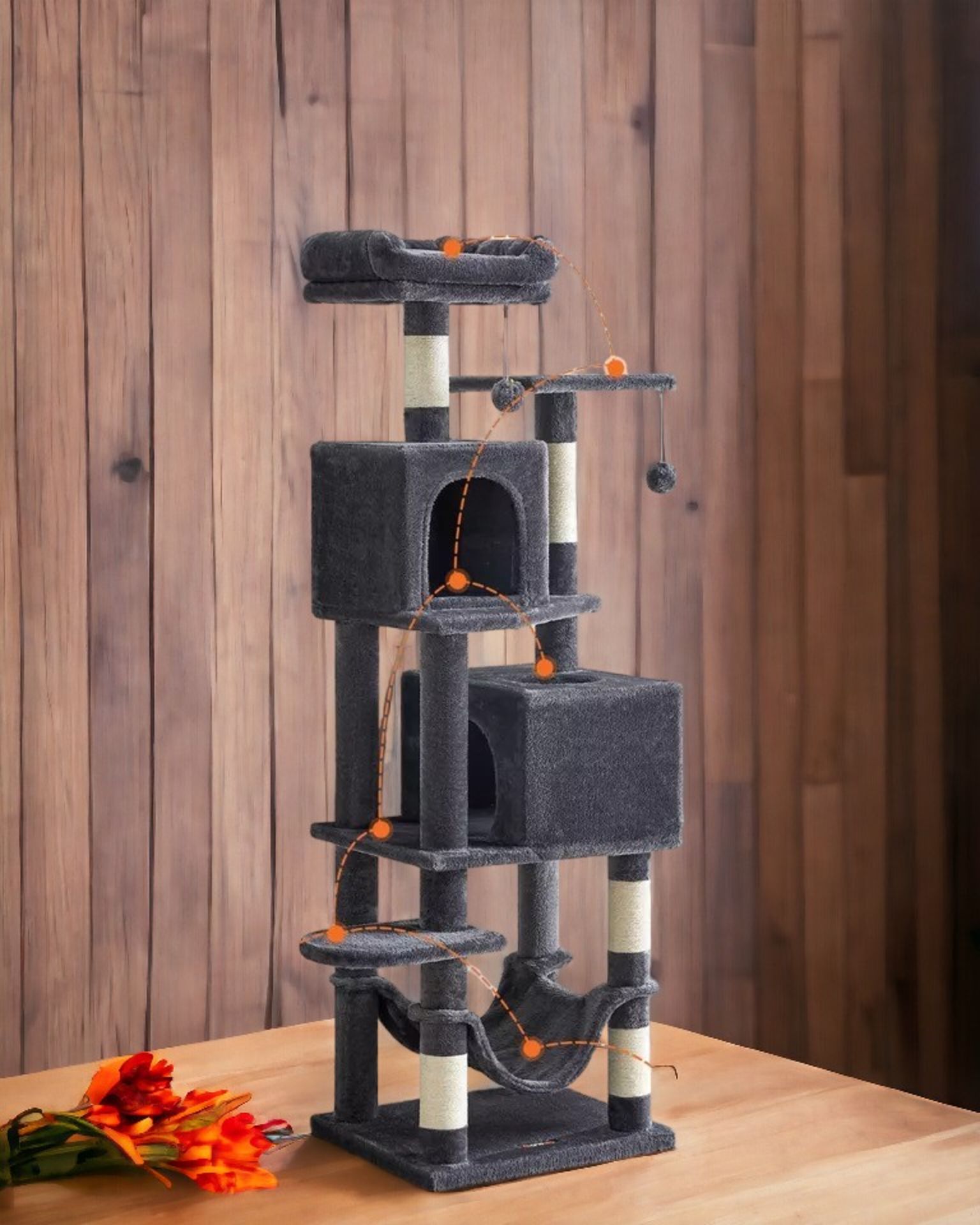 FREE DELIVERY - BRAND NEW CAT TREE 155 CM CAT TOWER PLUSH MULTI-LEVEL CAT CONDO SMOKY GREY PCT192G01