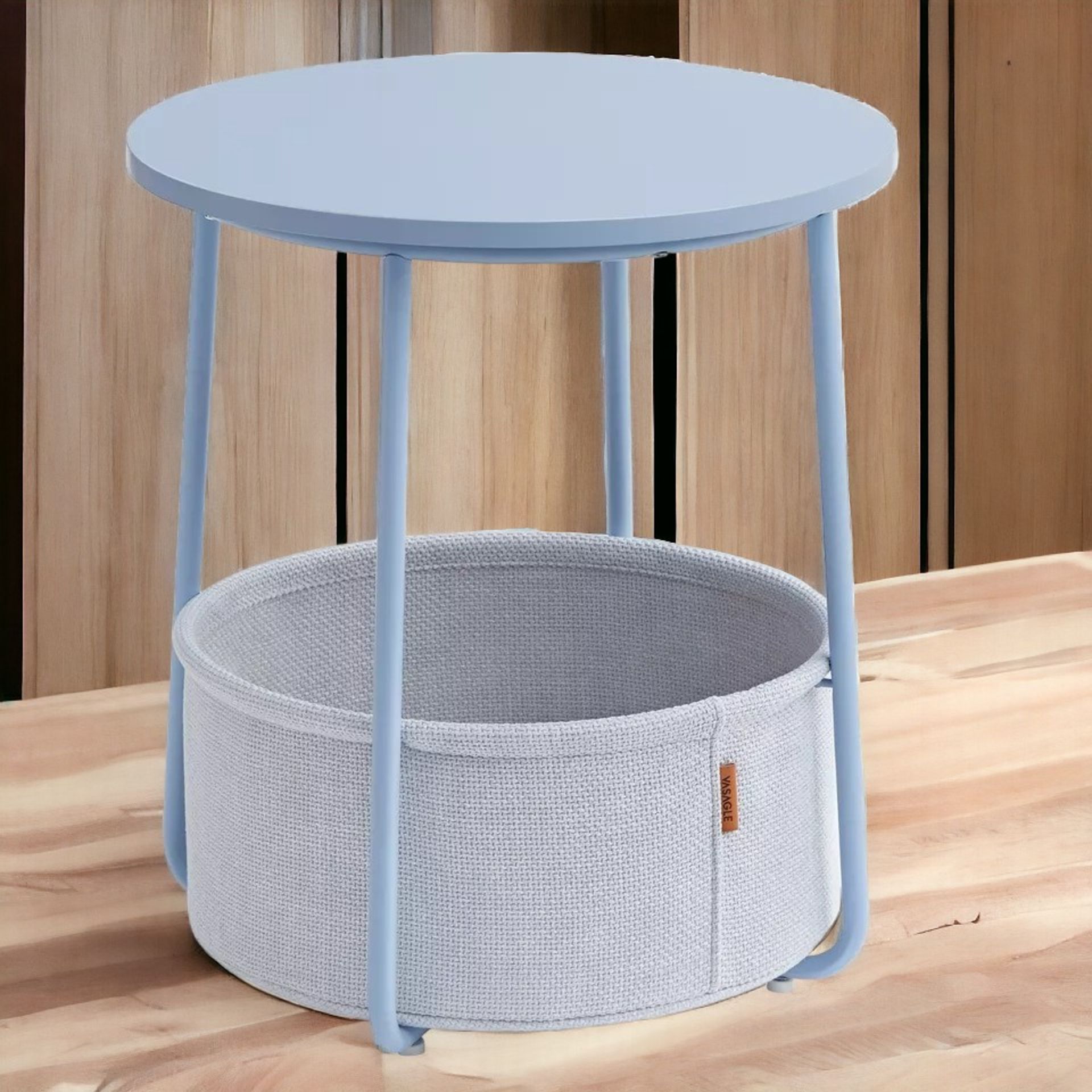 FREE DELIVERY - BRAND NEW SIDE TABLE ROUND END TABLE FABRIC BASKET SPACIOUS