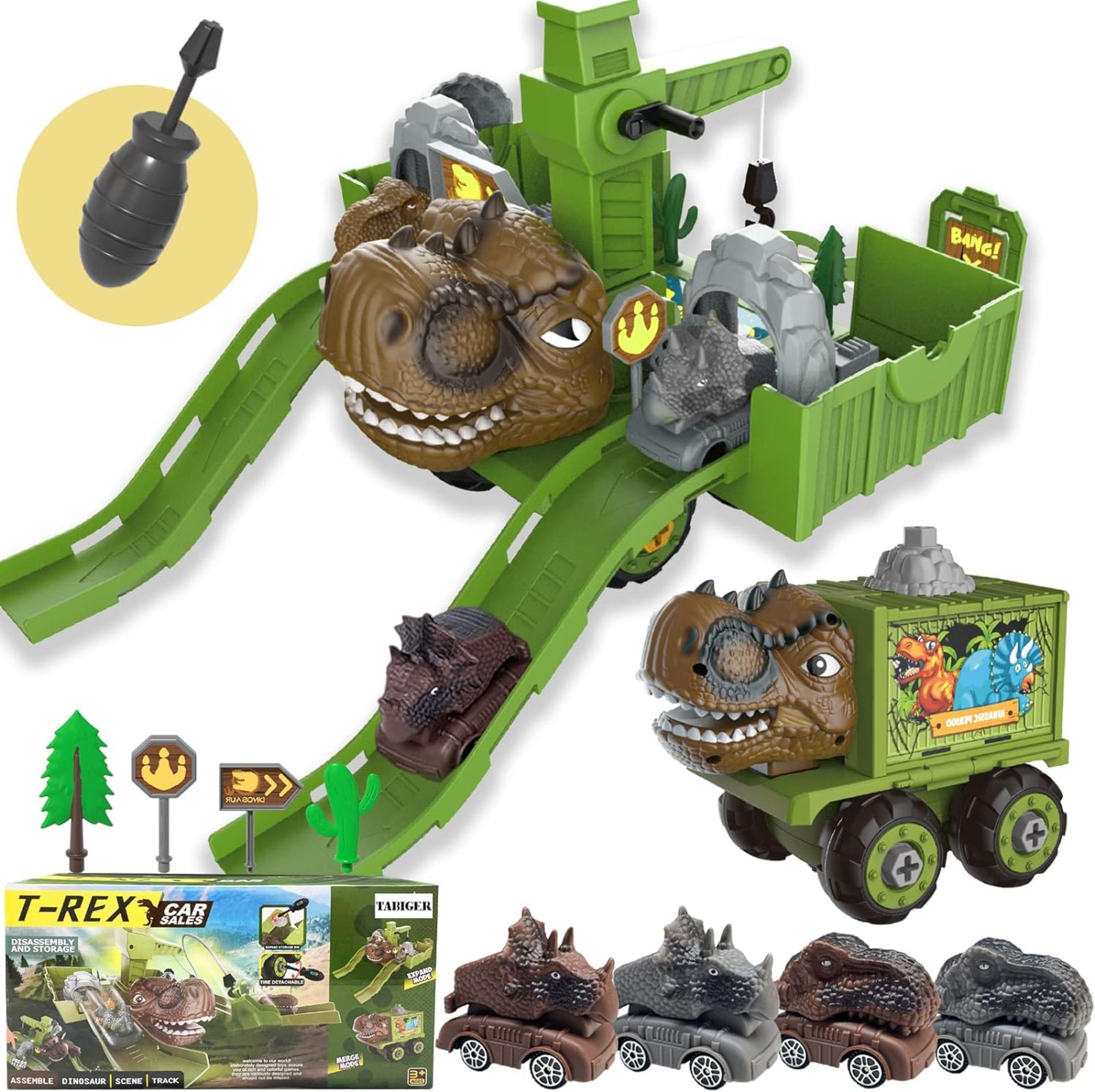 50 PCS DINOSAUR TOY TRUCK T-REX 4 CARS