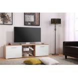 BRAND NEW 160CM WHITE ON OAK TV STAND (TV32)