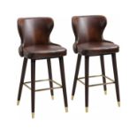 LUXURY BAR STOOLS SET OF 2 WITH BACK, PU LEATHER UPHOLSTERY, BROWN