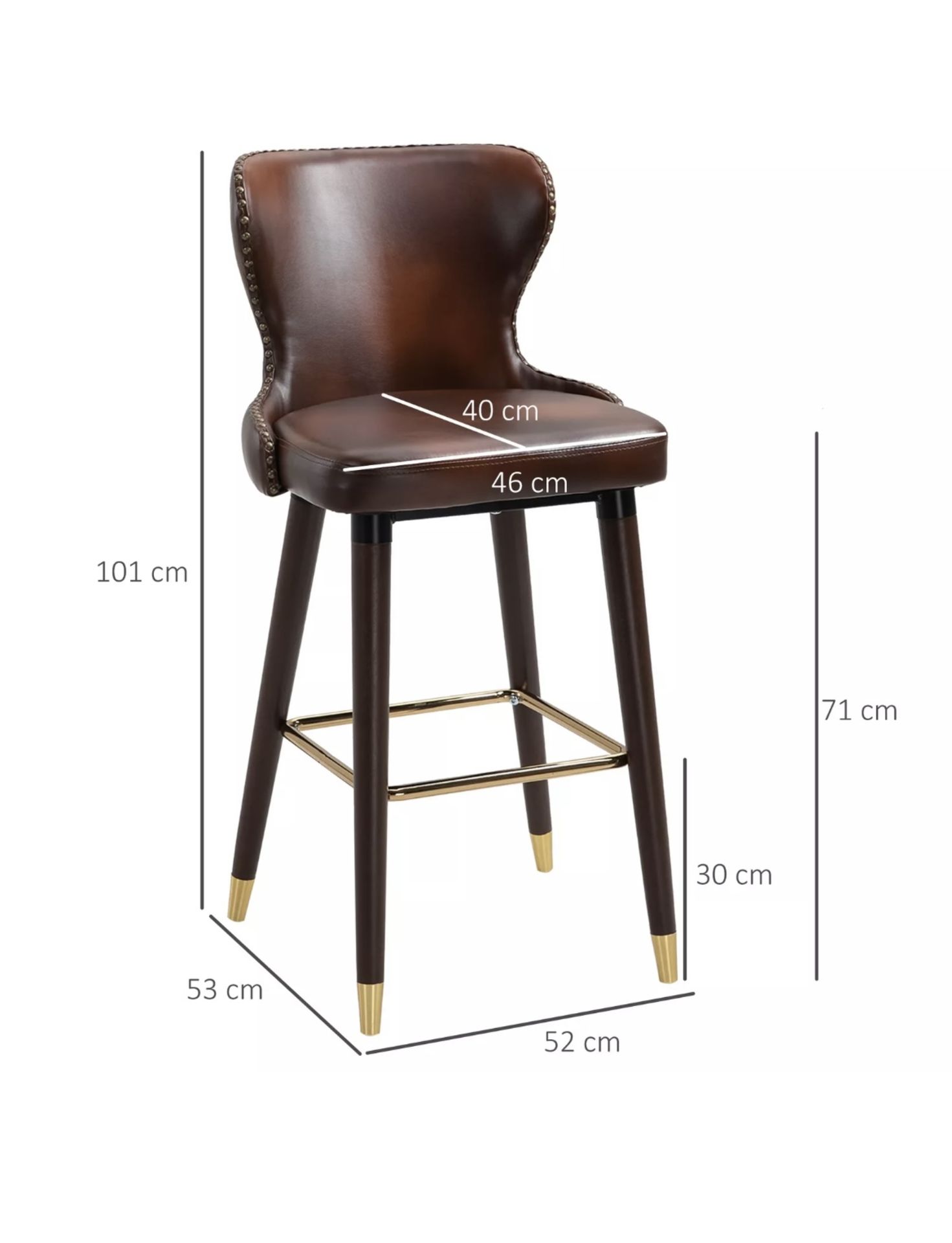 LUXURY SOLID BAR STOOLS SET OF 2 WITH BACK, PU LEATHER UPHOLSTERY, BROWN - Image 2 of 2