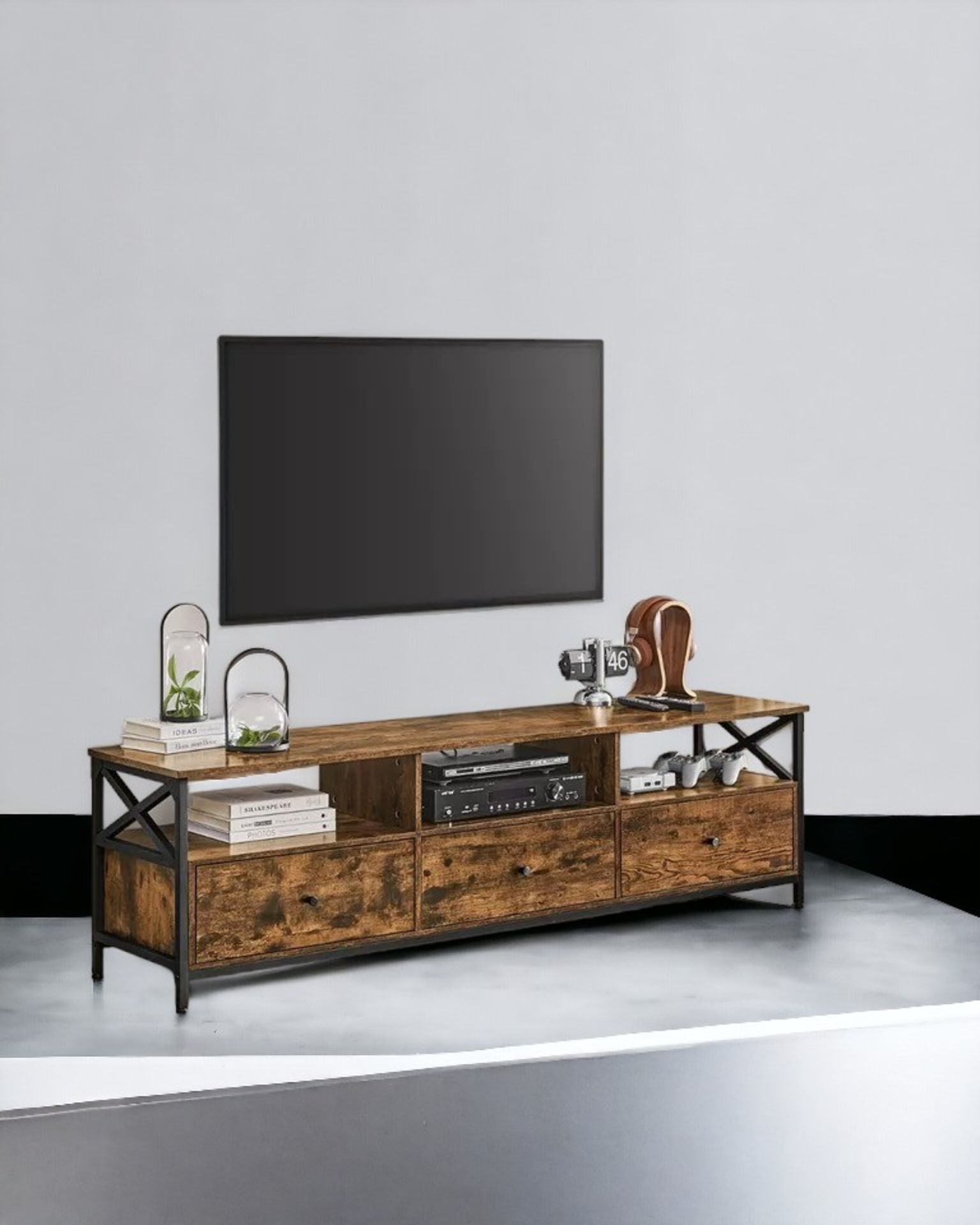 FREE DELIVERY - BRAND NEW TV CABINET TV UNIT 80-INCH TV STORAGE SHELVES RUSTIC