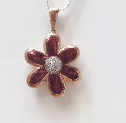 DIAMOND & CERAMIC FLOWER PENDANT ROSE SILVER 925