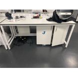 Tableform white laboratory workbench with white two door cabinet (excludes contents) (approximately