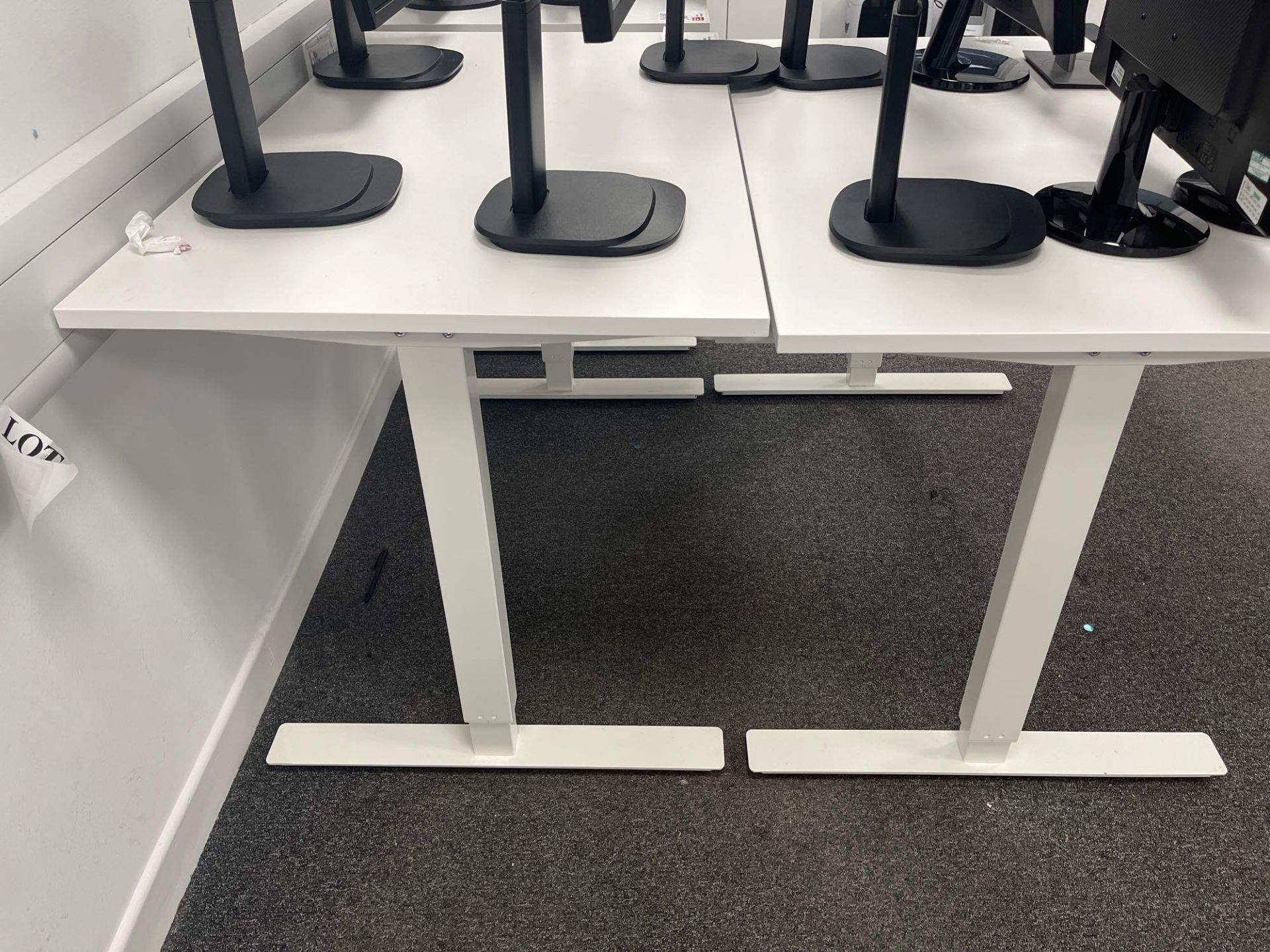 Three white adjustable height desks (excludes contents) (approximately 120cm L x 70cm W) - Image 3 of 4