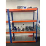 Bay of orange and blue modular four tier racking (excludes contents) (approximately 155cm L x 62cm W