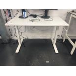 White adjustable height desk (excludes contents) (approximately 120cm L x 70cm W)