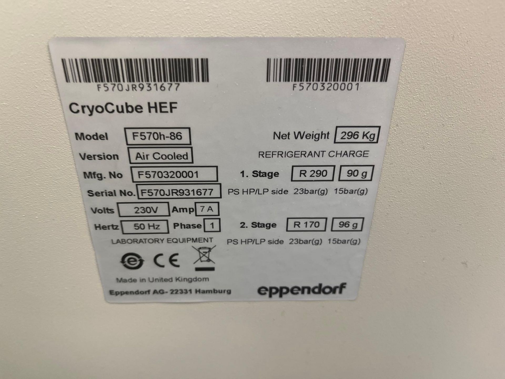 Eppendorf CryoCube HEF F570H-86 ultra low temperature freezer - Image 2 of 4