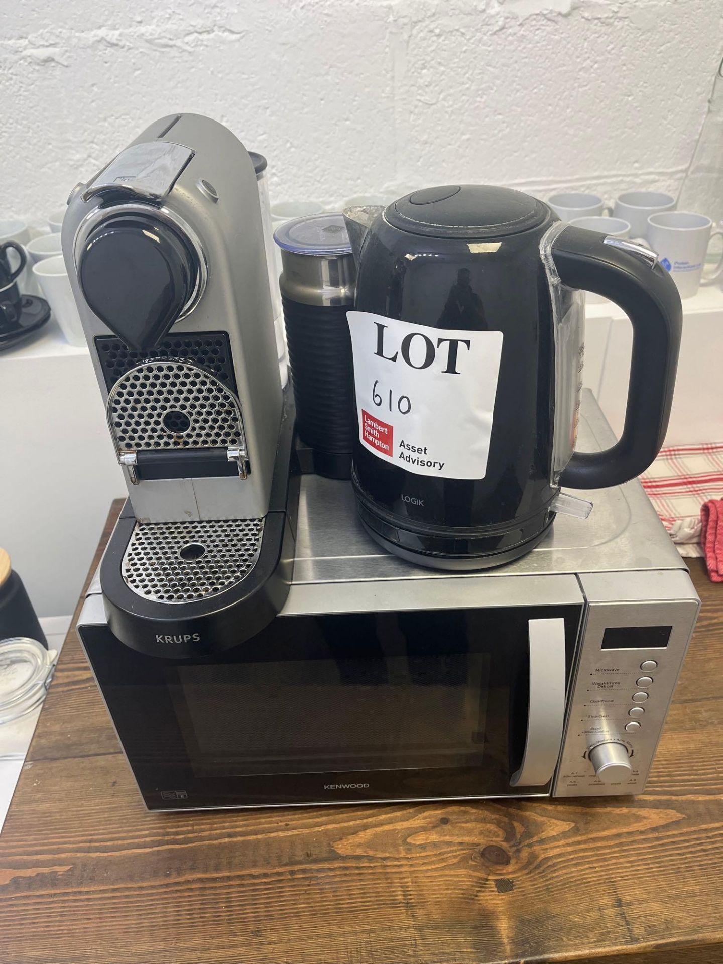 Kenwood domestic microwave, Krups coffee machine with Logik kettle